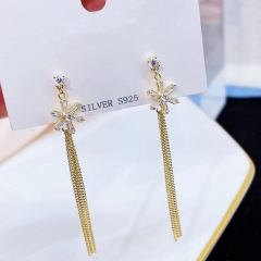 9EL16K Sterling Silver Long Tassel Bling Gold Earrings