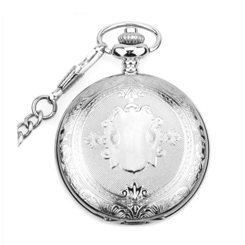 WAH08 Engraving Floral Shield Pattern Mechanical Pocket Watch