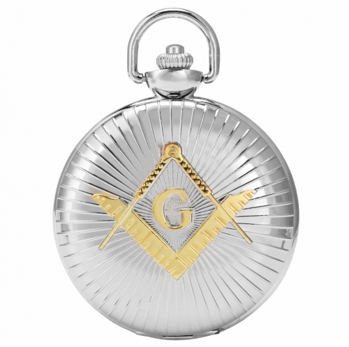 WAH307 Roman Numeral Quartz Movement Freemasonry Masonic Pocket Watch