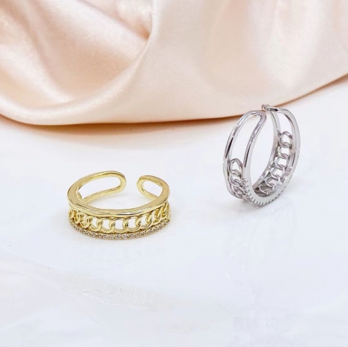9JL05 Chain Ring Twist Ins Design Opening 925 Sterling Silver Women Jewelry