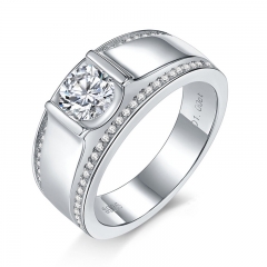 MSR2028 Mens Moissanite Ring D Color S925 Sterling Silver Engagement Wedding Rings