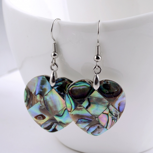 MOP136 Beach Jewelry Abalone Shell Heart Earrings for Ladies Girls