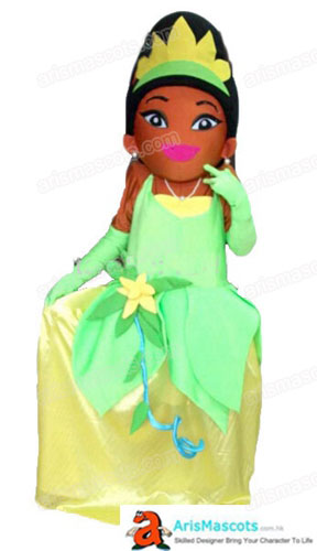 Adult Fancy Princess Tiana Mascot Costume Cartoon Character Mascot Dress for Birthday Mascots Party