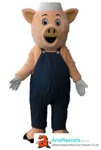 Lovely Pink Pig Mascot Costume with Blue Overall Full Body Adult Size Pig Fancy Dress Custom Made Animal Mascots