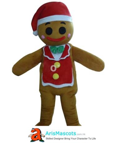 Adult Size Gingerbread Boy Costume with Santa Claus Hat for Christmas Full Body Fancy Dress Plush Fursuit