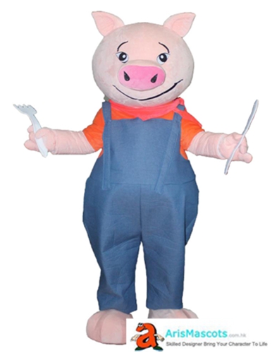 Pink Pig Costume with Pork and Blue Overall Adult Full Mascot Outfit Pig Fancy Dress for Events