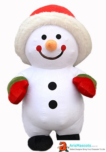 2m/2.6m/3m Giant Inflatable Snowman Costume for Christmas Event Snowman Blow up Suit with Santa Claus Hat Full Body Plush Fancy Dress