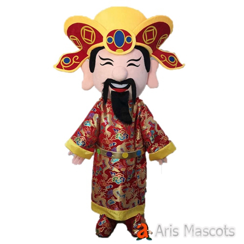 Chinese God of Fortune Mascot Costume for New Year Holiday Mascots God of Wealth Adult Costume Full Body Fancy Dress
