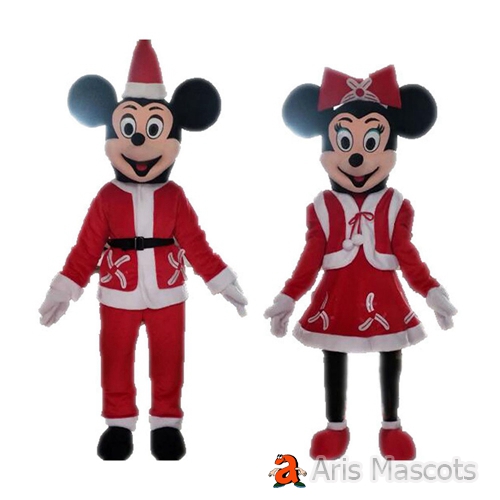 Christmas Mickey &  Minnie Mouse Mascot Costume for Event Party Cartoon Mascots for Entertainment Mickey and Minnie for Christmas Event