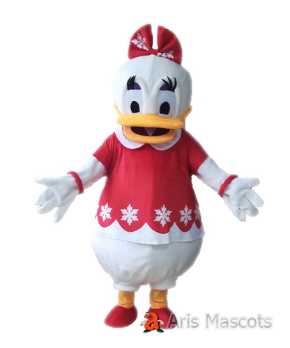 Adult Daisy Duck Costume with Santa Clause Suit Christmas Daisy Duck Outfit Full Body Cosplay Fancy Dress Xmas Fursuit