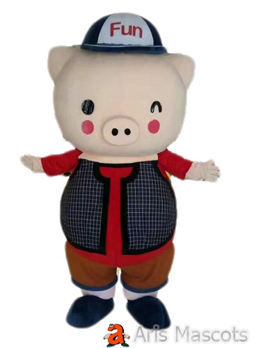 Full Body Mascot Pink Pig Costume Adult Dress Up with Hat and Jacket