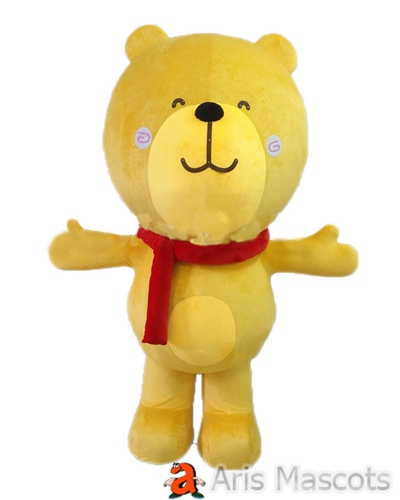 Mascot Bear Costume Adult Full Fancy Dress Yellow with Scarf Animal Mascots