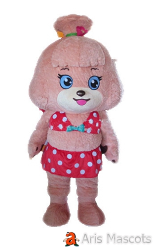 Mascot Girl Dog Costume Pink Color Adult Full Mascot Fancy Dress with Cute Bra and Skirt