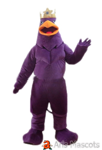 Mascot Eagle Purple Color with a Crown and Muscles Adult Eagle Costume
