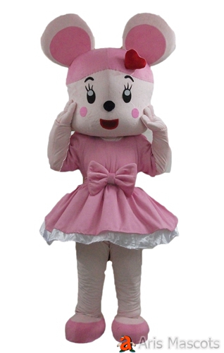 Lovely Girl Easter Bunny Mascot Costume with Pink Tutu Dress Adult Full Body Fancy Outfit