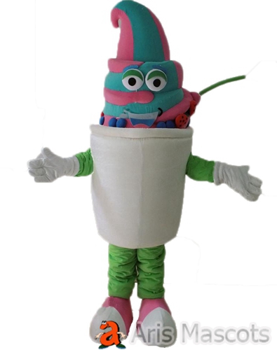 Colorful Ice Cream Mascot Costume with Spoon Adult Full Fancy Dress Mascots for Outdoors Marketing