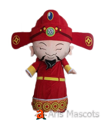 Big Head Red Chinese God of Fortune Costume Adult Full Mascot Fancy Dress for New Year Event Outdoors Brands Marketing