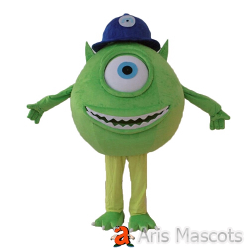 Mike Wazowski  Mascot Costume with Blue Hat for Events Plan Cartoon Mascots Costumes for Party