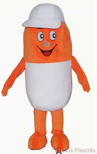 Funny Smile Pill Mascot Costume-Custom  Mascot Pill Fancy Dress for Brand Marketing