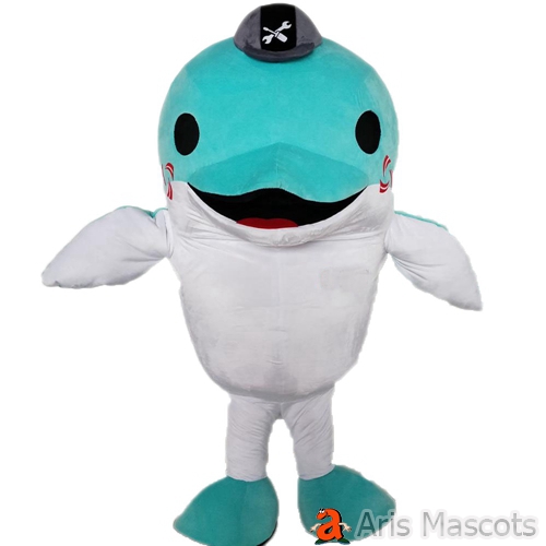 Blue and White Giant Smile Dolphin Costume Adult Full Size Mascot Outfit for Festival Animal Mascots