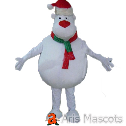 Mascot Snowman Outfit for Adult Giant Snowman Costume with Santa Clause hat and scarf