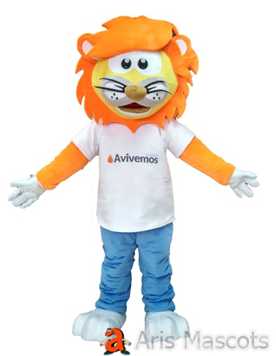 Foam Mascot Lion Costume Adult Full Body Lion Fancy Dress with White Shirt and Blue Pants-Receive as displayed