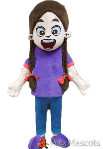 Foam Mascot Brown Hair Girl Costume with Purple Dress Change Color or Add Props Receive as Displayed