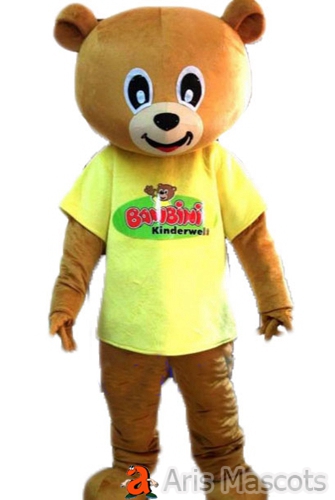 Yellow Shirt Cute Brown Bear Costume  Adult Full Body Mascot-Receive as Displayed