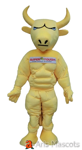 Yellow Buffalo Mascot Costume with Muscles Full Body Mascot Bull Fancy Dress
