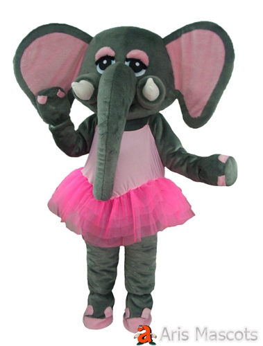 Grey Elephant mascot with tutu Dress Adult Full Body Elephant Fancy Dress for Dance Studio