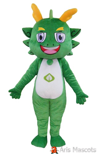 Costume Dragon Mascot, Green Color Dragon Halloween Dress