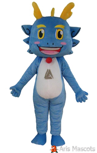 Mascots Blue Dragon Costume Dressed Dragon Cosplay Suit