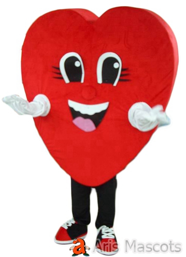 Mascot red heart, giant and smiling Heart Outfit full body adult suit
