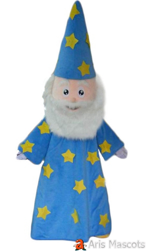 Aged Man Mascot Costume with Blue hat and Robe for Party