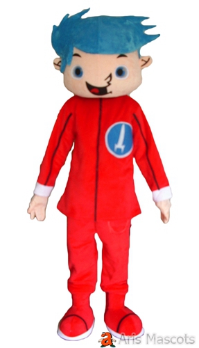 Cute Full Body Mascot Boy With blue Hair and Red Suit-Cute Boy Fancy Dress Up