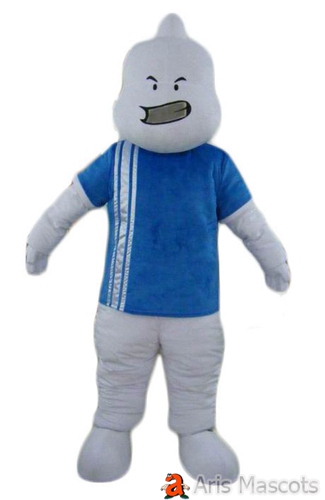 White Man Mascot with Blue Shirt, Receive as Displayed Mascot Full Body Fancy Dress for Sale