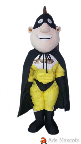 Superhero Mascot with Black Cape for Festivals, Disguise Superhero Dress up
