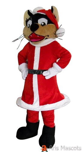 Panther Mascot with Santa Suit for Christmas Event, Adult Cheetah Christmas Dress