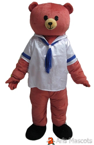 Mascot Teddy Bear with Sailer Shirt, Adult Cute Teddy Bear Costume