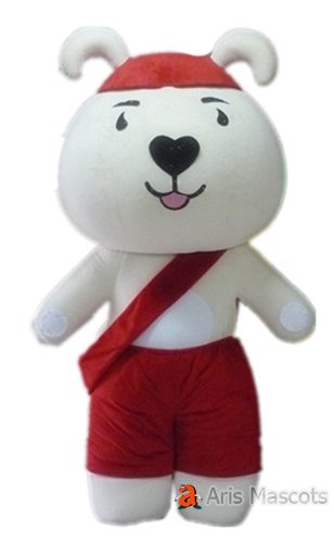 Big White Rabbit Mascot with Red Shorts, Full Body Mascot Bunny for Sale