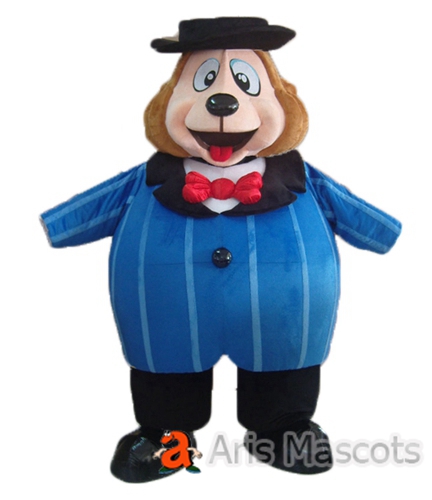 Giant Mascot Bear Costume with Blue Jacket, Bear Suit with Black Hat