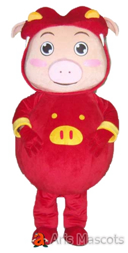 Big Body Pig Mascot Costume with Red Suit Lovely Full Pig Suit