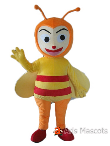 Funny Mascot Costume Yellow Honey Bee Adult Full Suit, Bee with wings Fancy Dress