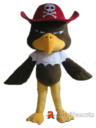 Mascot Brown Eagle Costume with Pirate Hat, Disguise Adult Eagle Full Body Suit