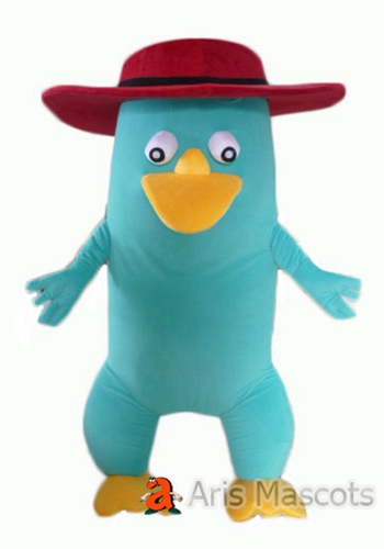 Lovely Blue Bird Mascot with Red Hat, Bird Adult Fancy Dress