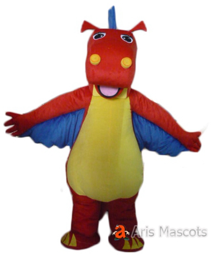 Foam Mascot Red and Yellow Dragon Costume with Blue Spikes