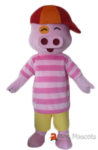 Lovely Pink Pig Mascot Costume, Big Nose Pig Fancy Dress with Hat