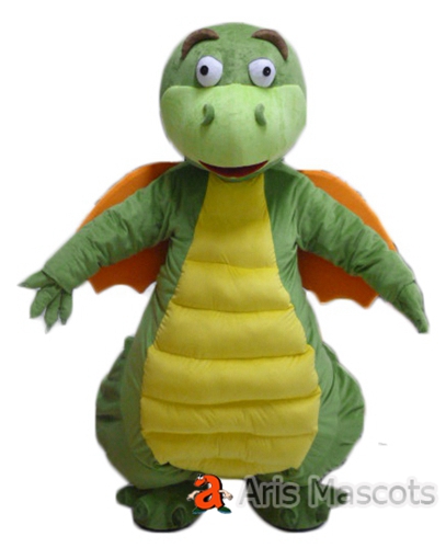 Green and Yellow Dinosaur Mascot Costume for Collegee, Dinosaur adult Halloween Fancy Dress