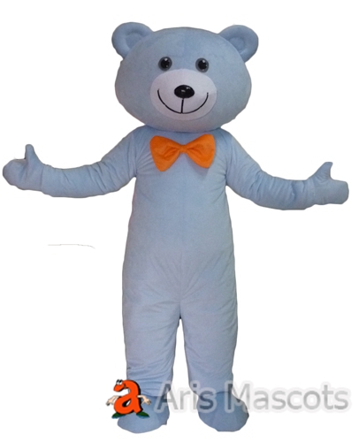 Blue Teddy Bear Mascot Costume with Bow for Events, Bear Cosplay Dress