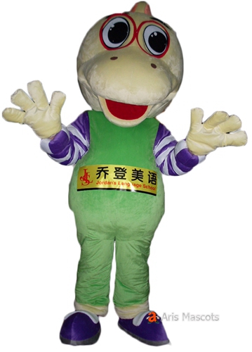 Plush Mascot Suit Baby Dinosaur Adult Costume for Brands Marketing, Green and Yellow Dinosaur Outfit